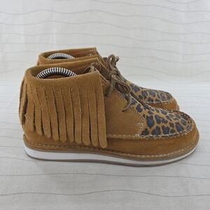 Ariat Womens Cruiser Fringe Mid Top Brown Tan Leather Leopard Print Shoes Sz 5.5